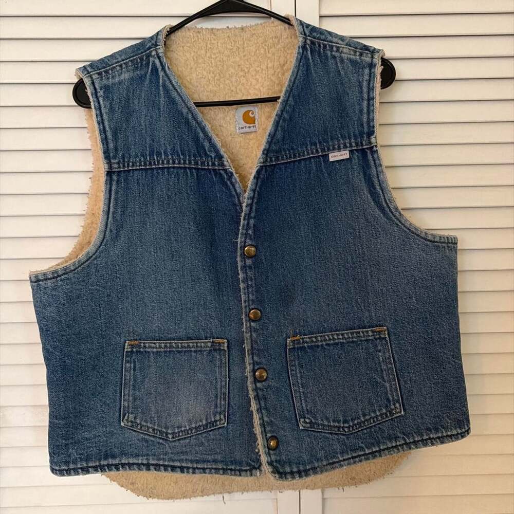 Carhartt Vintage Denim Sherpa Lined Workwear Vest